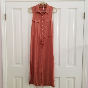 Sleeveless Maxi Button Down Shirt Dress
